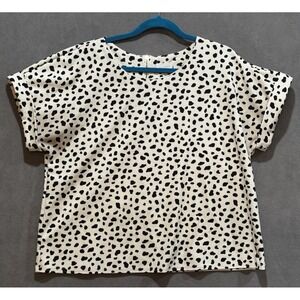 Melloday Women's Animal Print Blouse Back  Zipper Black Cream XL Cheetah Cat